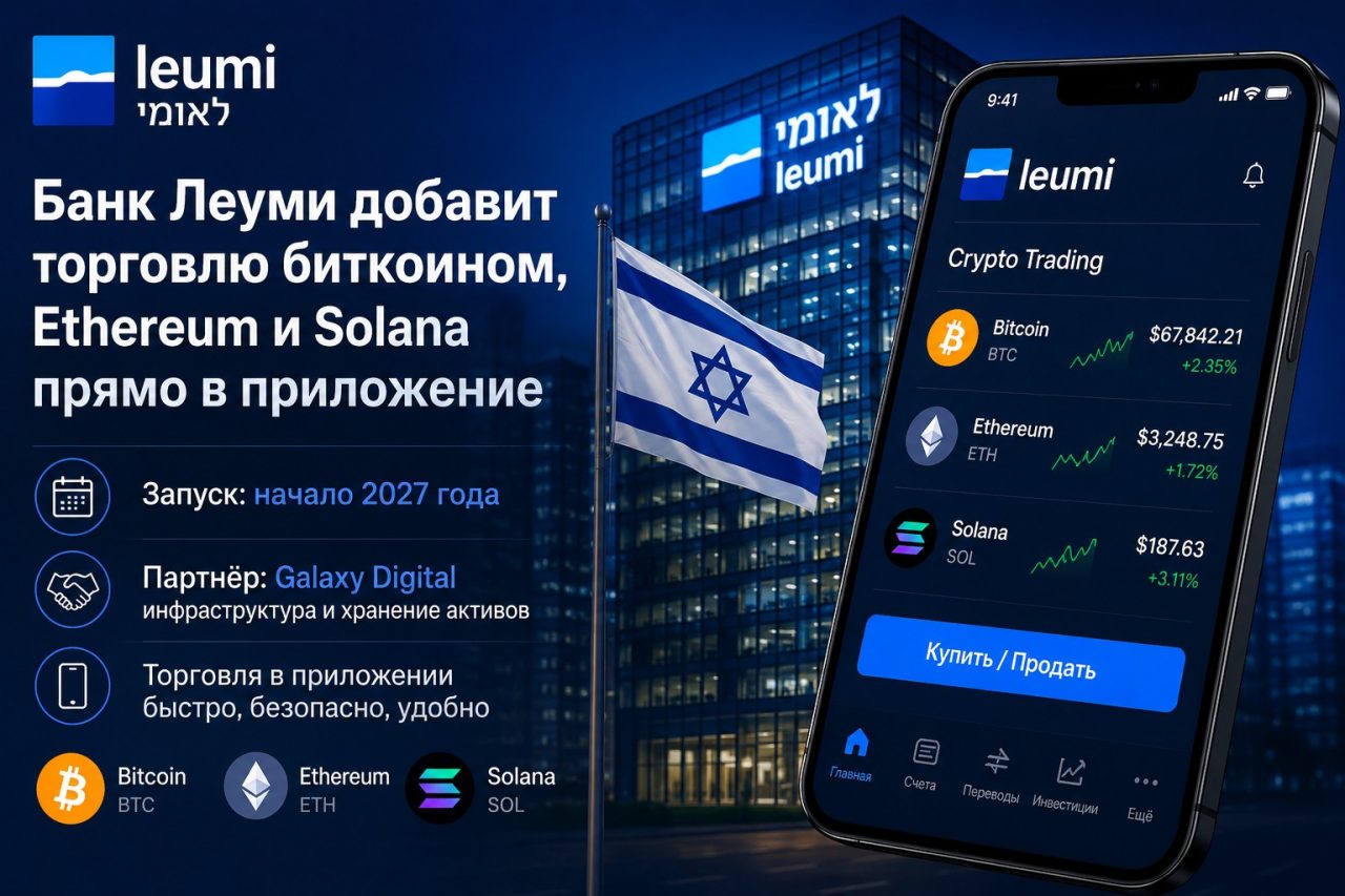 Банк Леумі додасть торгівлю Bitcoin, Ethereum і Solana у свій застосунок