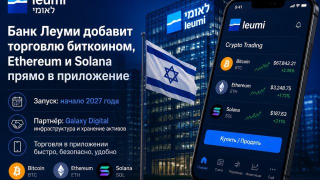 Банк Леумі додасть торгівлю Bitcoin, Ethereum і Solana у свій застосунок